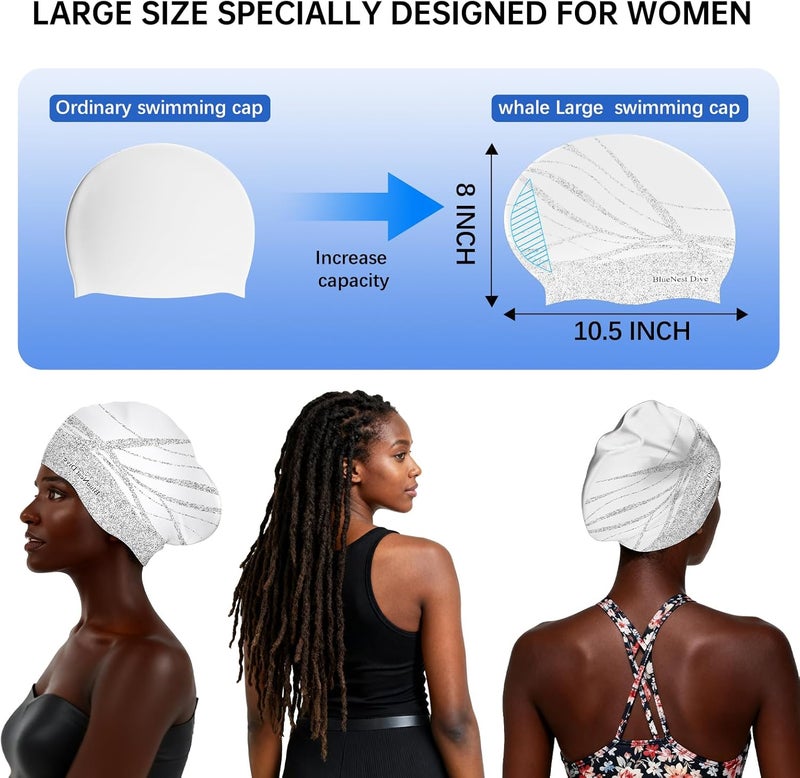 BlueNest Dive Large Silicone Swim Cap Durable Silicone Waterproof Construction with Ultra-Elastic Design Effectively Keeps Hair Dry. Suitable for Long Hair, Curly Hair, and Long Dreadlocks - Image 5